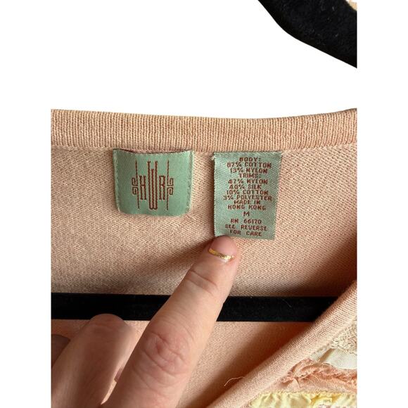 Anthropologie Vintage Boho Ruffle Lace Cardigan Knit Sweater Petite Rare Size M - Picture 2 of 13